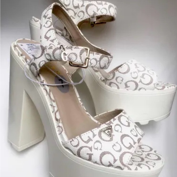 Guess Shoes - Guess White Logo-Print Platform Sandals - Women